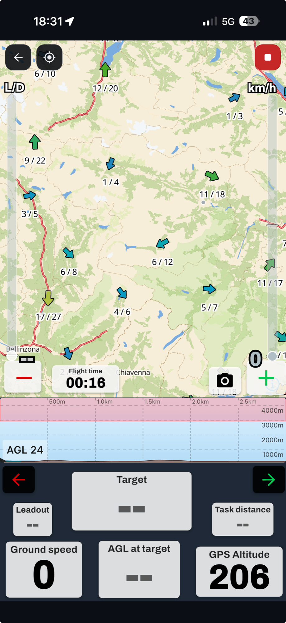 Weather stations on the flight map. Tap one to open its readings.