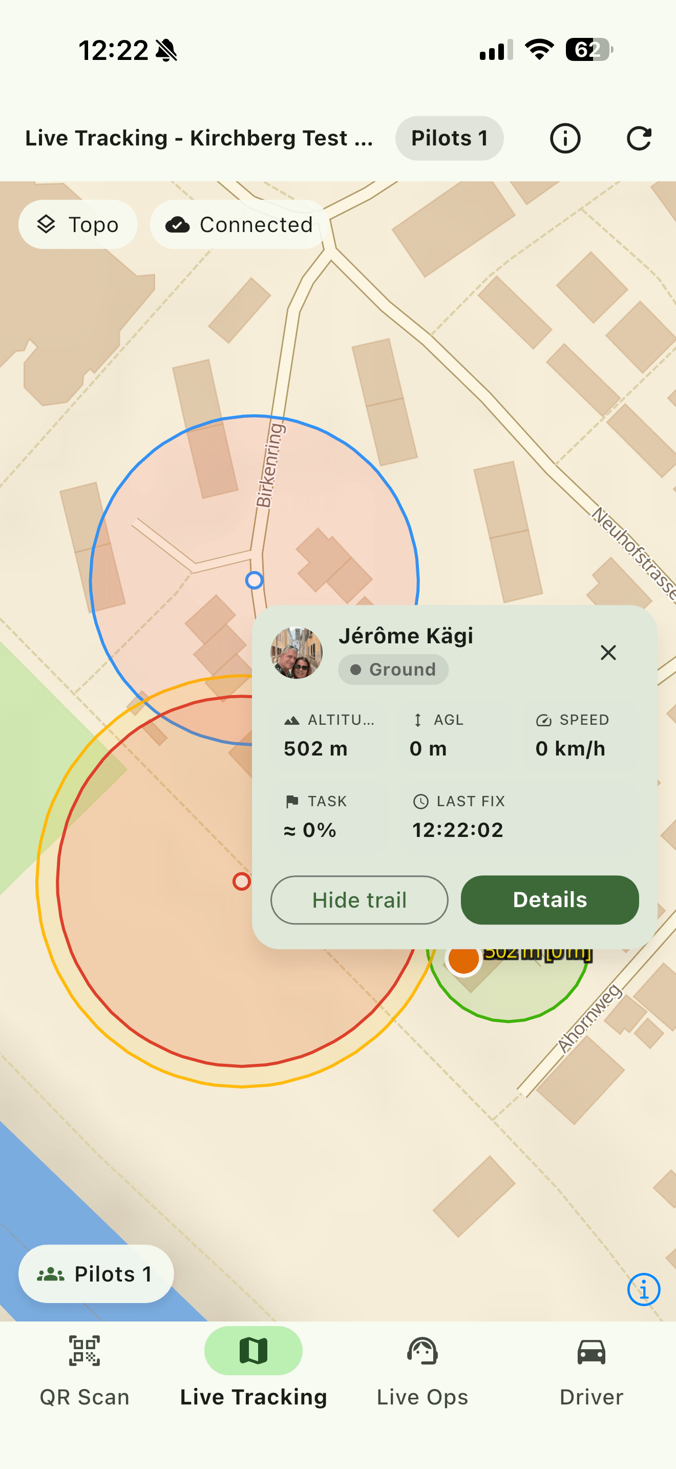 The popup on a selected pilot. The ≈ in front of TASK means the app worked that percentage out itself, and LAST FIX tells you how much the rest is worth.