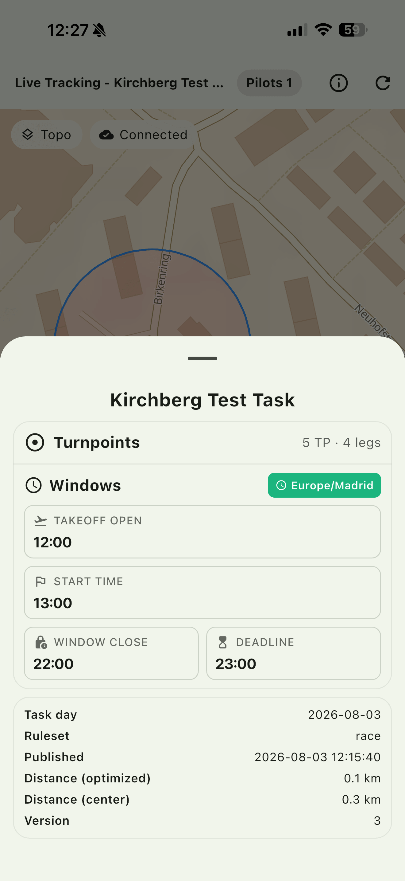 The task info sheet. The green chip is the competition's time zone, so there is no doubt which clock the four windows are in.